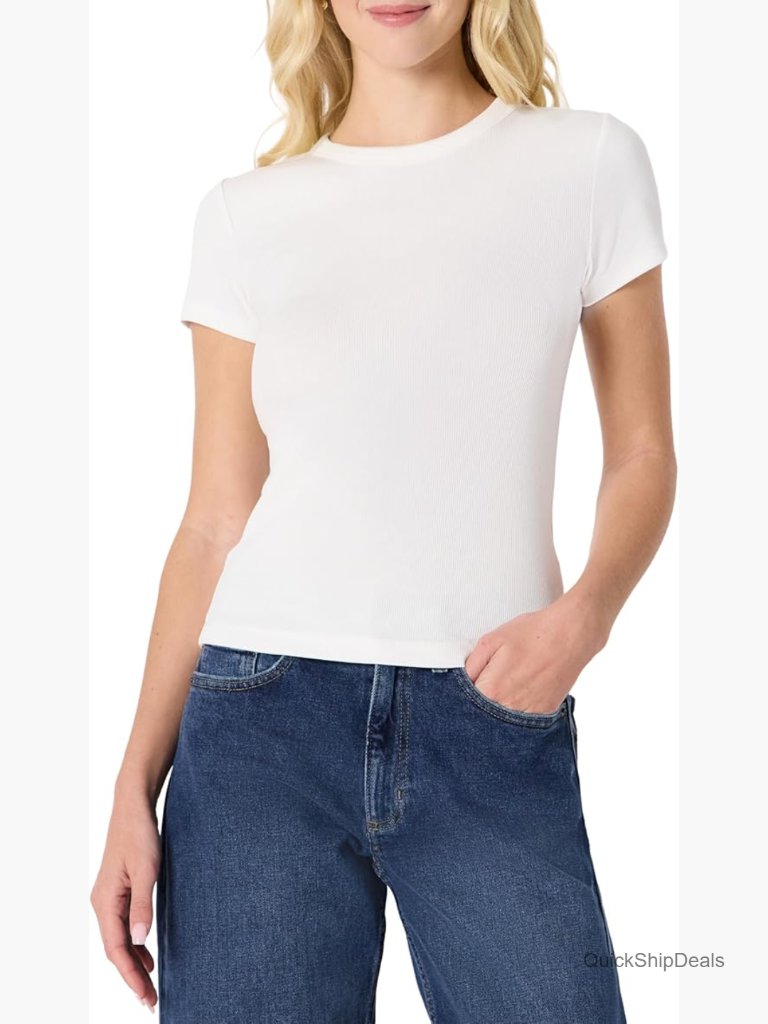 Slim-Fit Stretch Rib Short-Sleeve Tee, Crew Neck, 96% Cotton